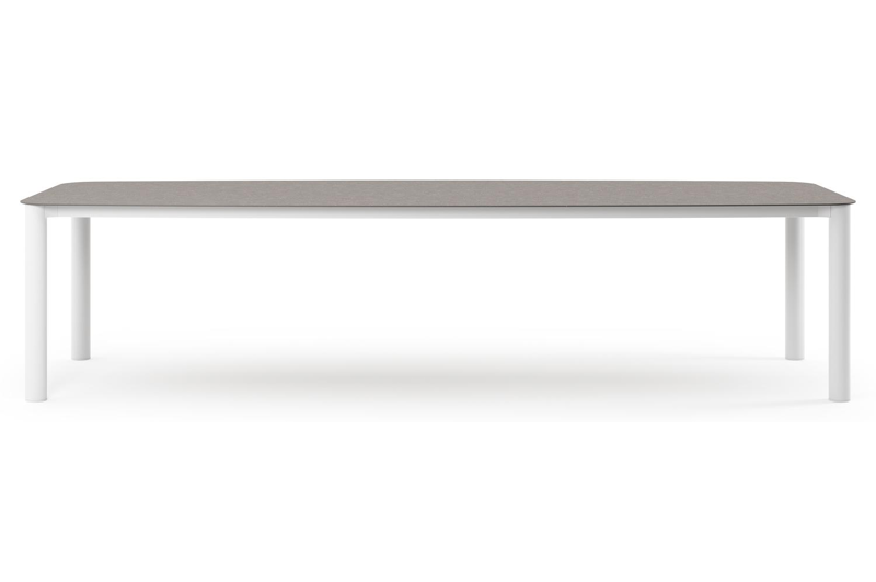 Table de jardin Orso forme de bateau en aluminium blanc et céramique pleine Wulong - Lg. 315 x Lrg. 115 x Haut. 75 cm