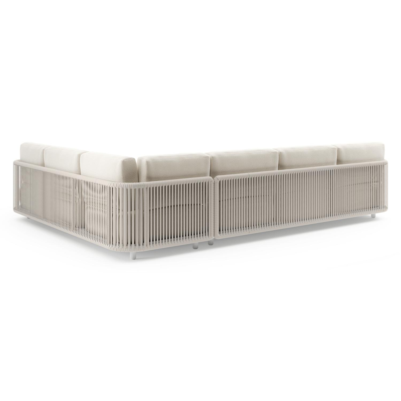 Organo loungehoek in wit aluminium en beige verticaal geweven luxe vlakke rope met althea off white All Weather Cosytica kussens