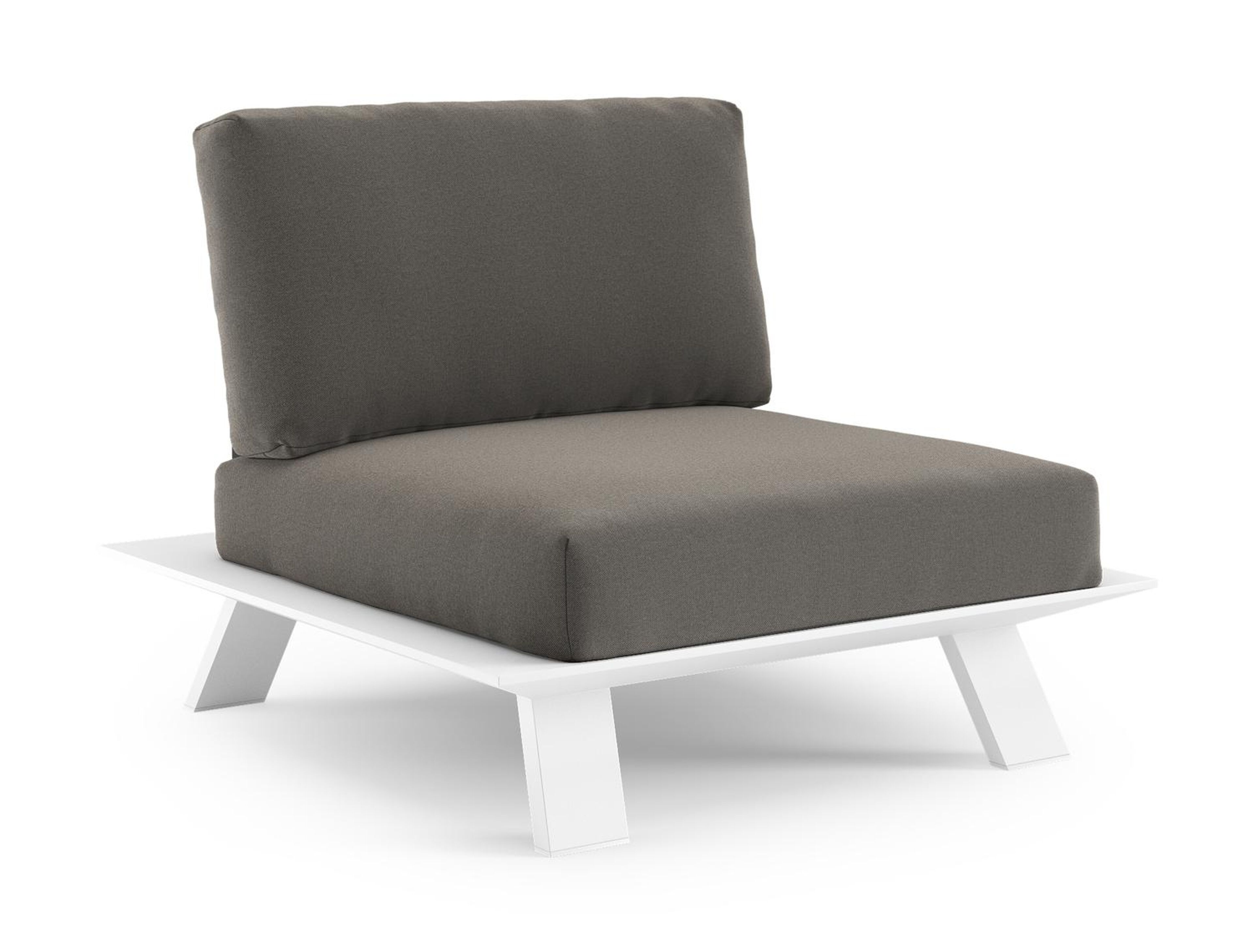Cesano loungestoel in wit aluminium met natte dark taupe all weather Sunbrella® luxe kussen