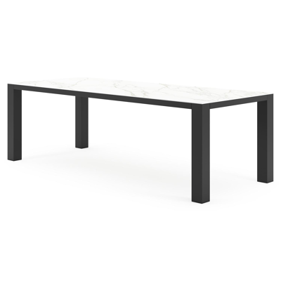 Nano tuintafel rechthoekig in zwart aluminium en volkeramiek Calacatta - L 240 x B 100 x H 75 cm