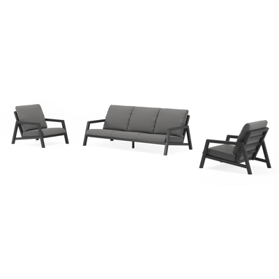 Zen'so loungeset in zwart aluminium met natte charcoal chine all weather sunbrella® luxe kussens