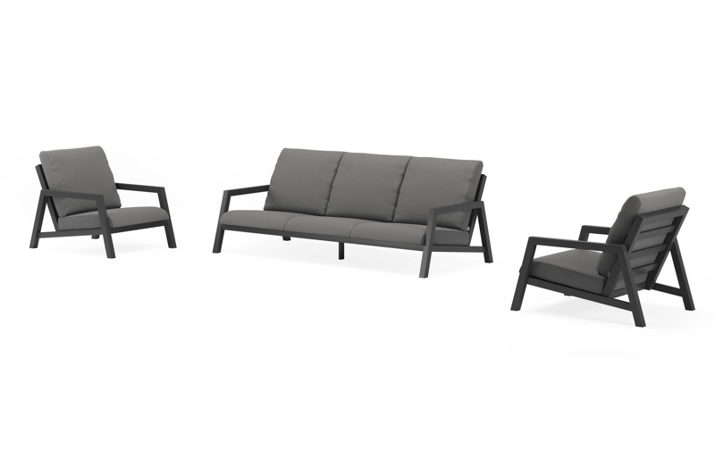 Zen'so loungeset in zwart aluminium met natte charcoal chine all weather sunbrella® luxe kussens