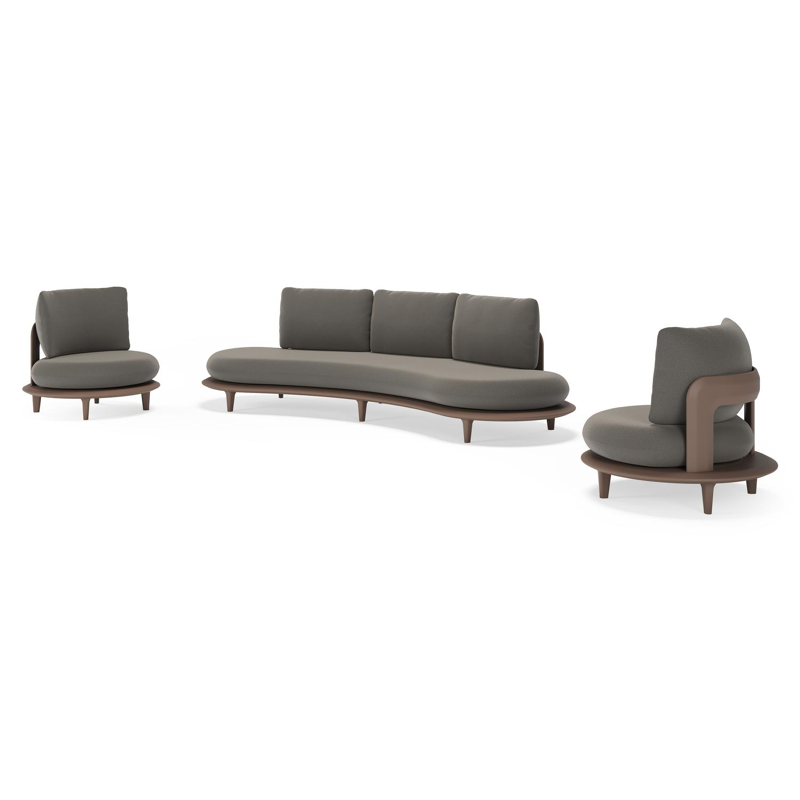 Bomero loungeset in taupe aluminium met natte dark taupe all weather sunbrella® luxe kussen