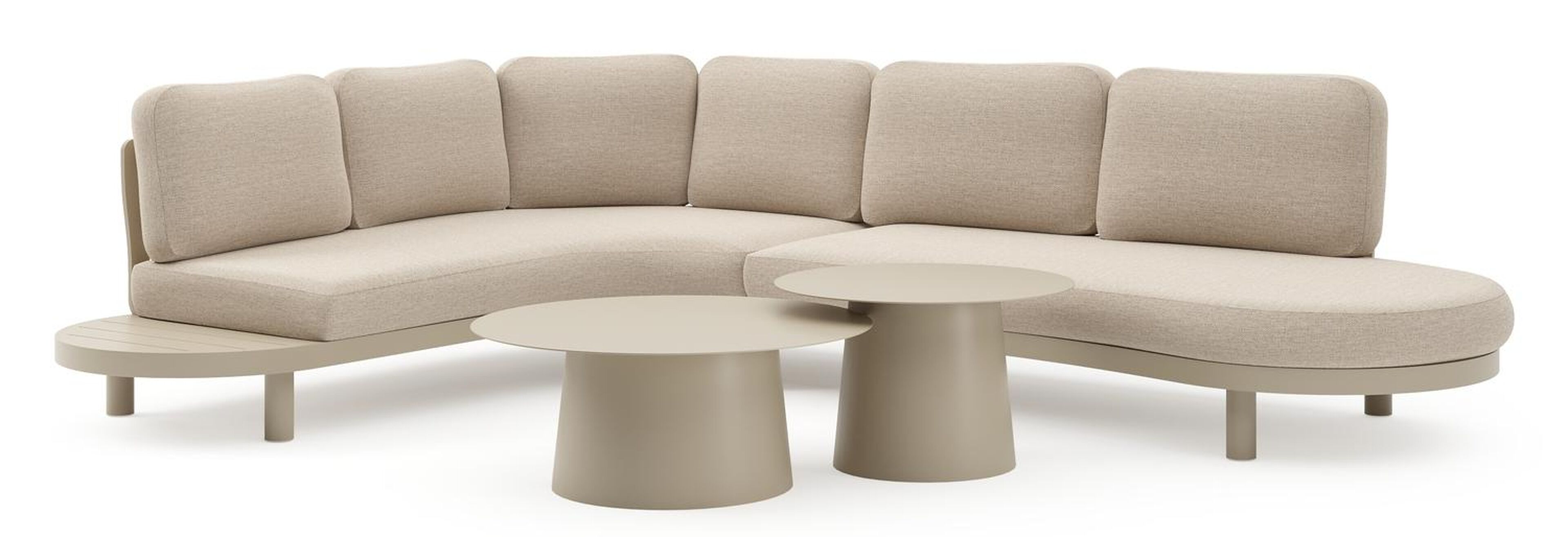 Palma loungehoek in beige aluminium met rustic weather+ softtouch kussens en loungetafel