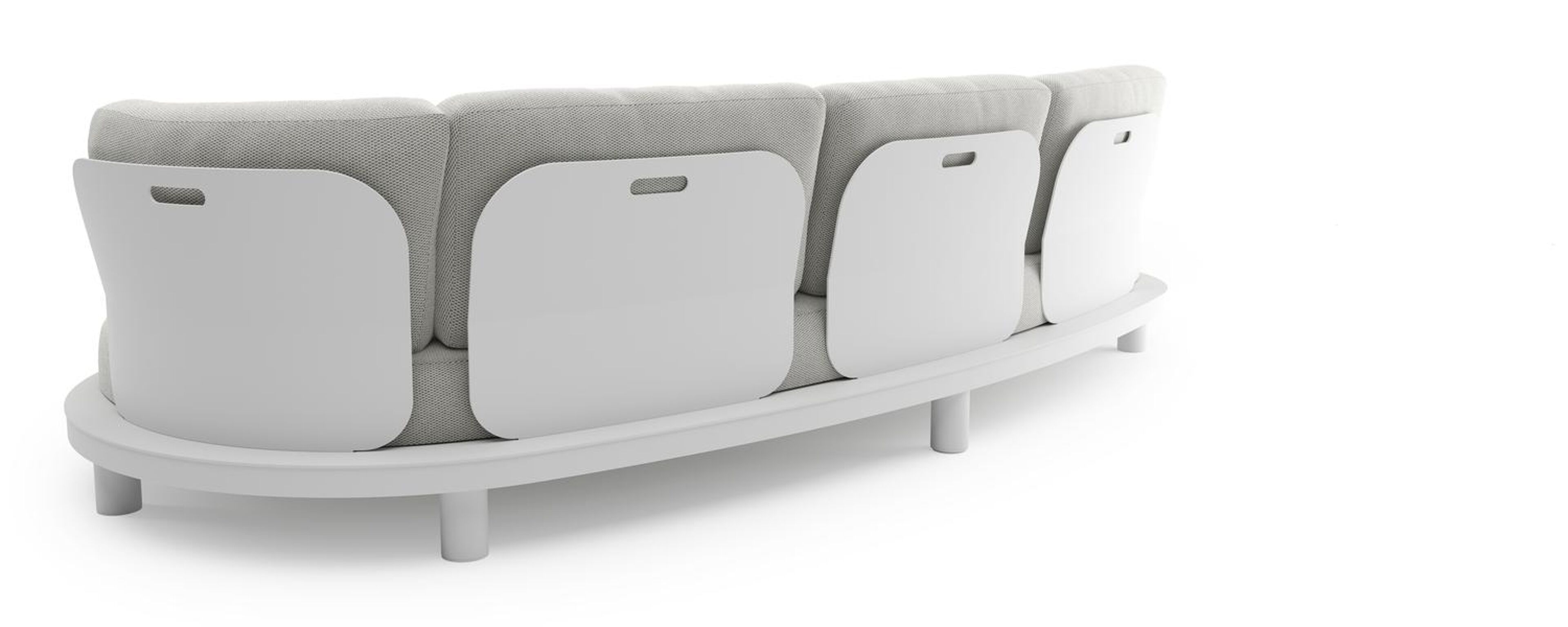 Canapé de jardin Donato en aluminium blanc et coussins en all weather sunbrella® luxe lopi ash