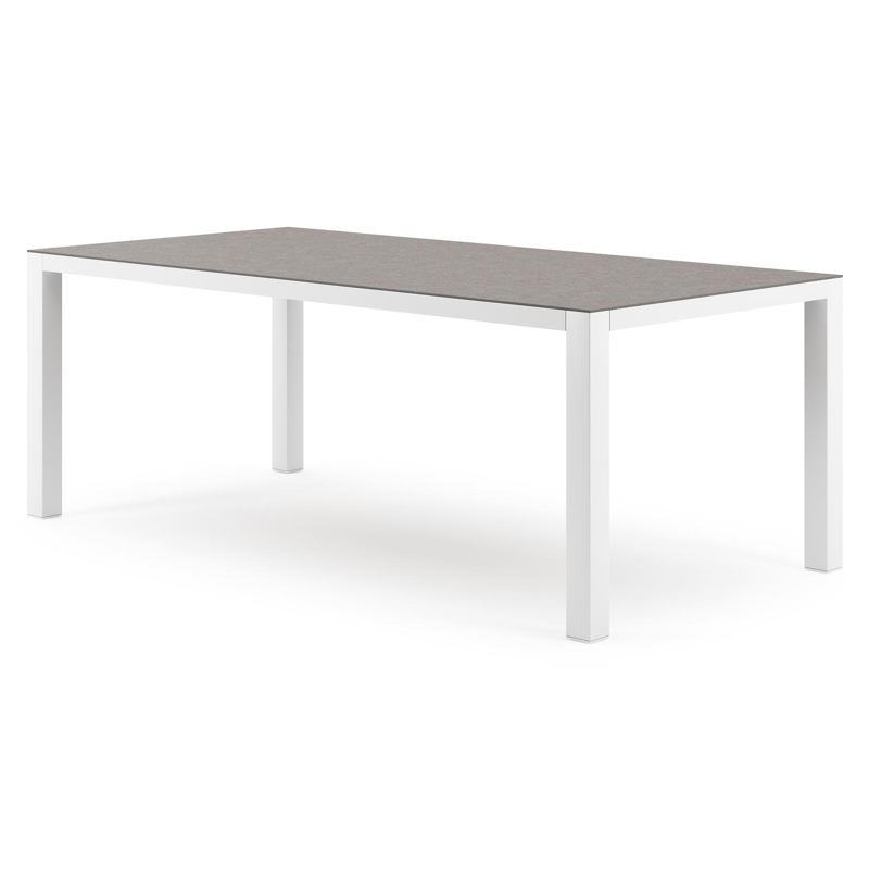 Como tuintafel rechthoekig in wit aluminium en volkeramiek Wulong - L 200 x B 100 x H 75 cm