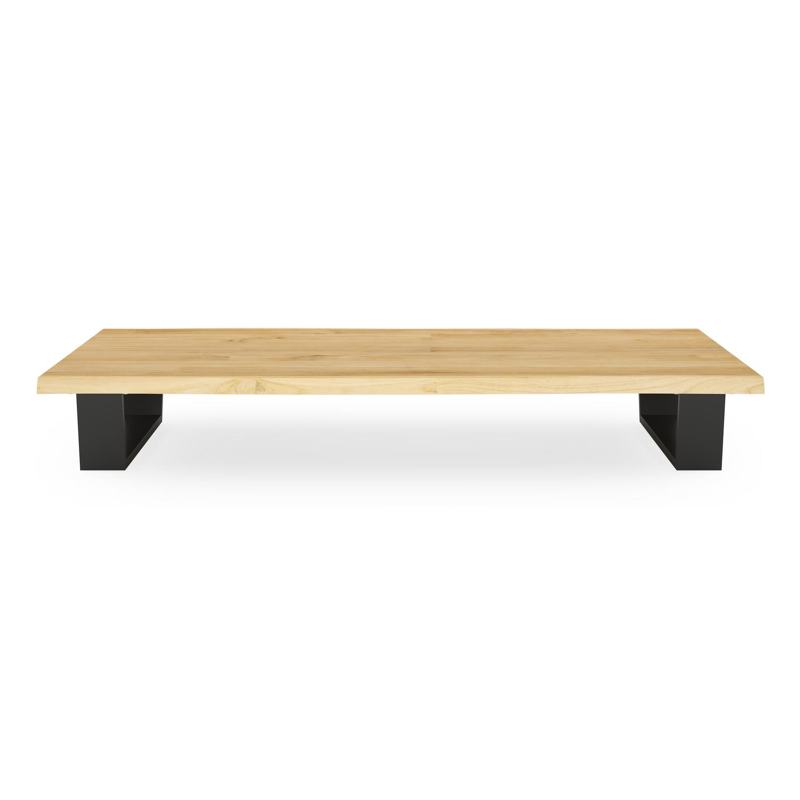 Table basse Pagino en aluminium noir et teck naturel - Lg 140 x larg. 80 x H 28 cm