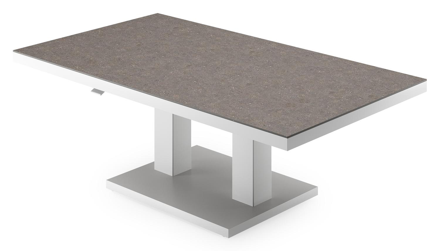 Cirello pop-up loungetafel rechthoekig in wit aluminium en volkeramiek Wulong - L 140 x B 80 x H 71 cm