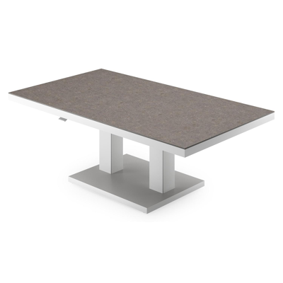 Table de basse pop-up Cirello rectangulaire en aluminium blanc et céramique pleine Wulong - Lg. 140 x Lrg. 80 x Haut. 71 cm