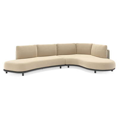 Lomano loungehoek in zwart aluminium en beige verticaal geweven luxe vlakke rope met Althea Camel all weather cosytica