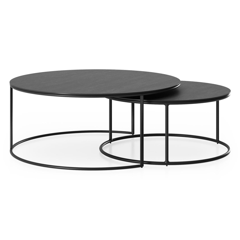 Fano loungetafels in zwart aluminium en zwart volkeramiek - Dia. 65 X H 30 cm