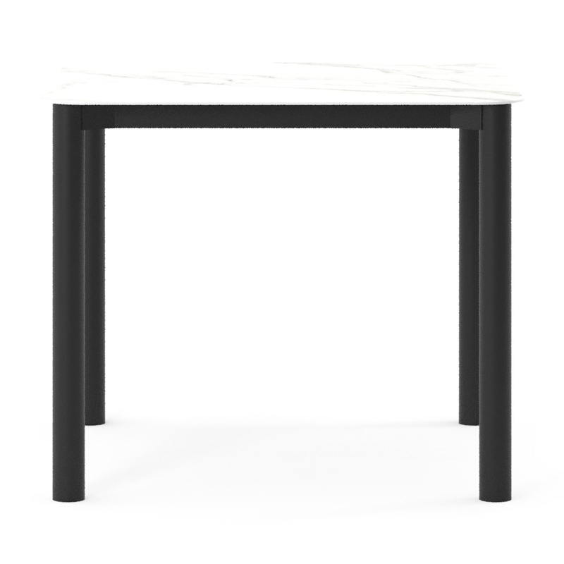 Table de jardin Orso rectangulaire arrondi en aluminium noir et céramique pleine Calacatta - Lg. 90 x Lrg. 90 x Haut. 74.5 cm