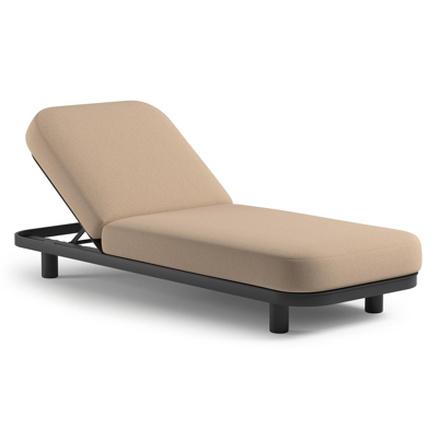 Chaise longue réglable Donato en aluminium noir et coussin en all weather Sunbrella® luxe natte heather beige