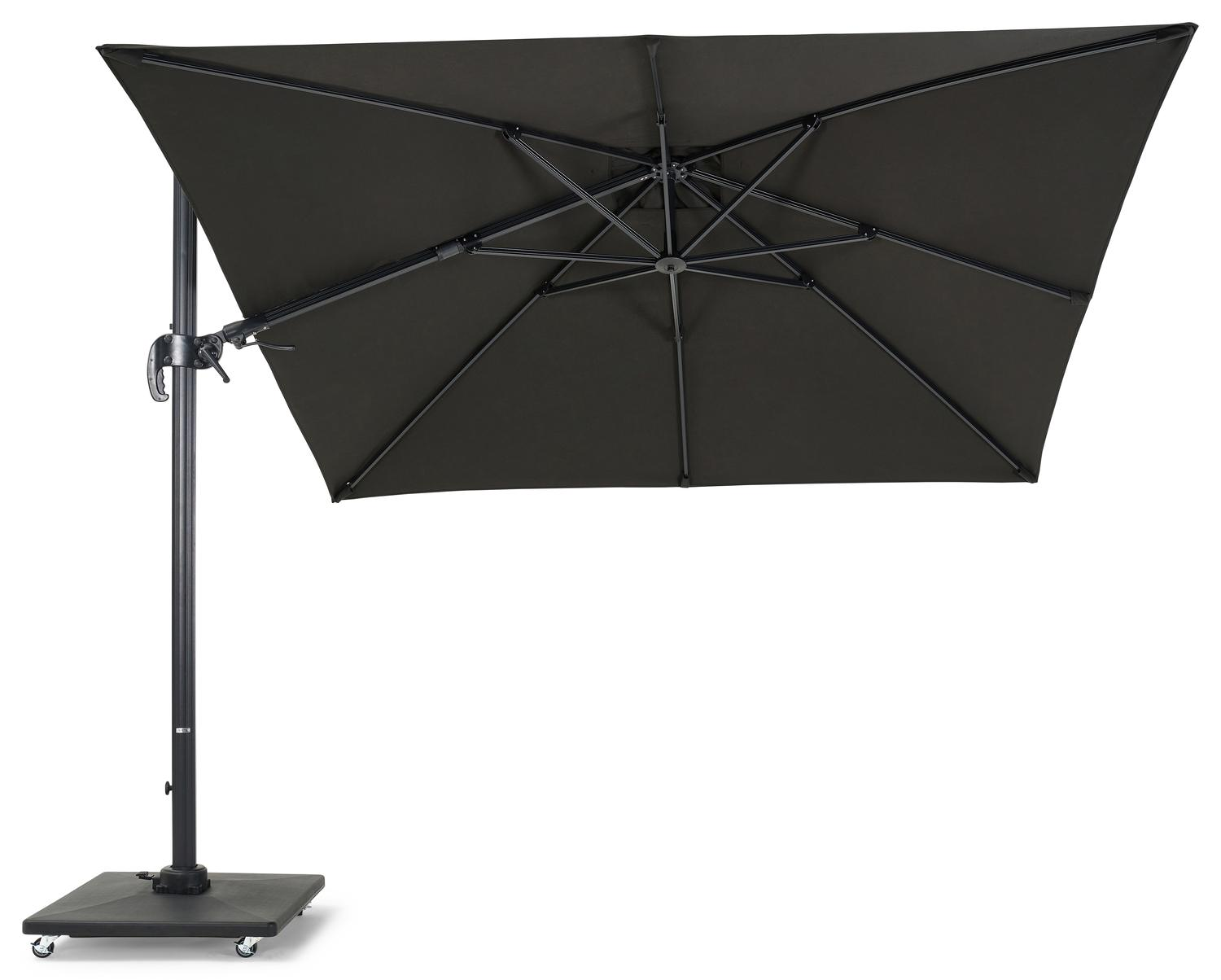 Parasol pendant Avola avec fonction tilt en aluminium noir avec toile de parasol en weather+ softtouch noir - Larg1 300 x Larg2 300 cm (avec pied de parasol)