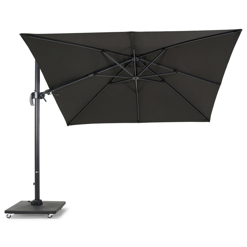Avola zweefparasol met tiltfunctie in zwart aluminium met zwart weather+ softtouch parasoldoek - L1 300 x L2 300 cm (met voet)