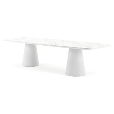 Table de jardin Donato en aluminium blanc et céramique pleine calacatta - Lg 315 x Larg. 115 x H 74 cm