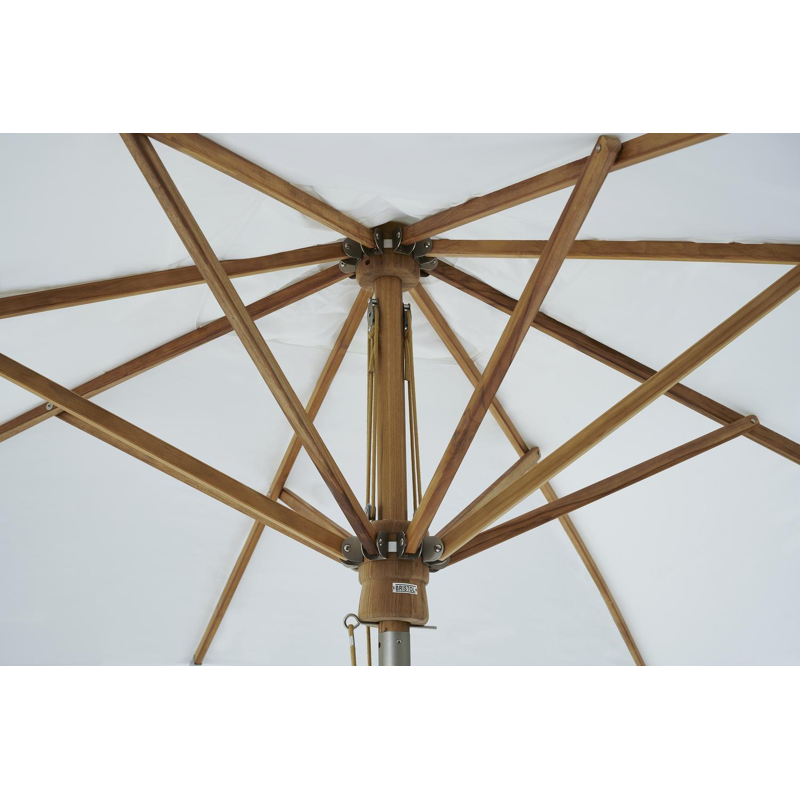 Pescara staanparasol met tiltfunctie in teak met wit polyester parasoldoek - L1: 300 x L2: 400 cm (met voet)