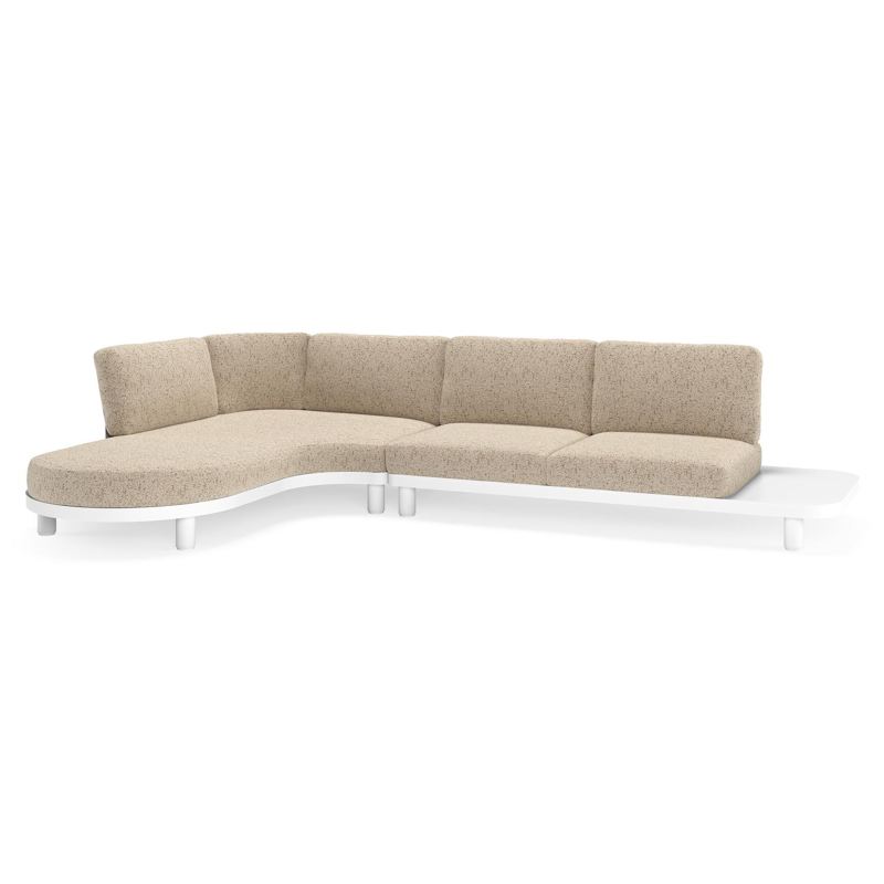 Salon de jardin d'angle Donato en aluminium blanc et coussins en all weather cosytica Bora Jungle