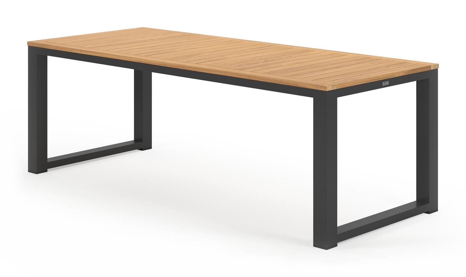 Livo tuintafel rechthoekig in zwart aluminium en teak - L 220 x B 92 x H 73 cm