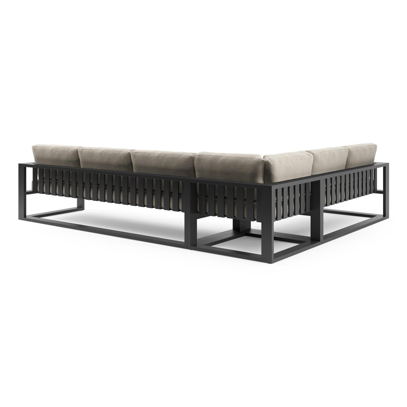 Salon de jardin d'angle Verato en aluminium noir et coussins en all weather cosytica catania greige