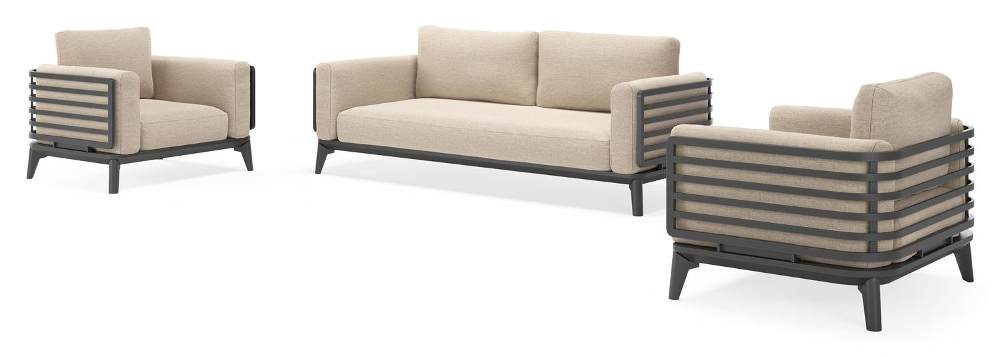 Mosa loungeset in zwart aluminium met rustic weather+ softtouch kussens