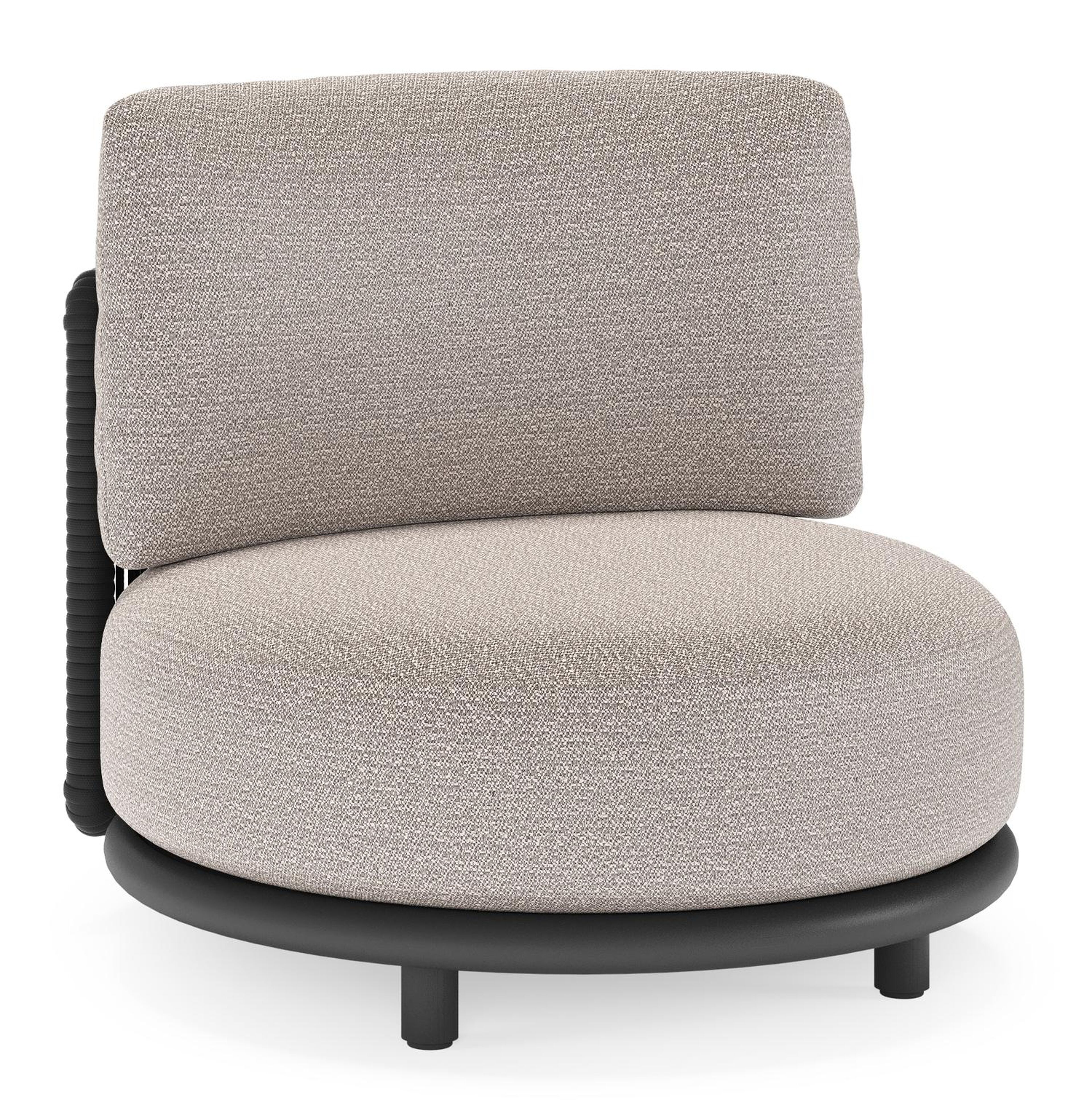 Lomano loungestoel in zwart aluminium en beige verticaal geweven luxe vlakke rope met wander granite all weather sunbrella® luxe kussen