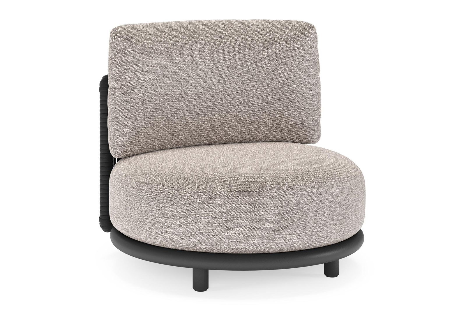 Lomano loungestoel in zwart aluminium en beige verticaal geweven luxe vlakke rope met wander granite all weather sunbrella® luxe kussen