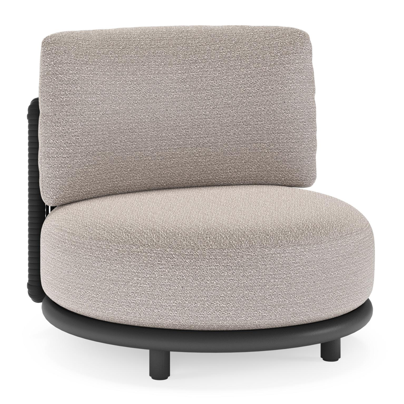 Lomano loungestoel in zwart aluminium en beige verticaal geweven luxe vlakke rope met wander granite all weather sunbrella® luxe kussen