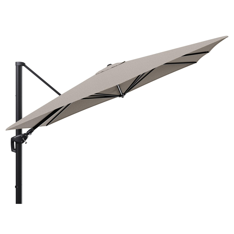 Parasol pendant Minore avec fonction tilt en aluminium noir et toile de parasol en All Weather Sunbrella® Luxe Chartres Pewter  - Lg.1: 280 x Lg.2: 370 cm (sans pied de parasol