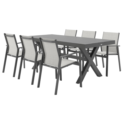 Bahia tuinset in zwart aluminium met 6 stapelbare Bahia tuinstoelen