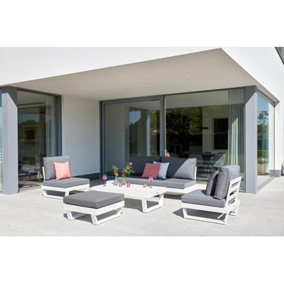 Modica lounge poef in wit aluminium met grijs textilene kussen