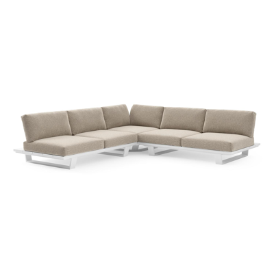 Pagino loungehoek in wit aluminium met chartres pewter all weather sunbrella® luxe kussen