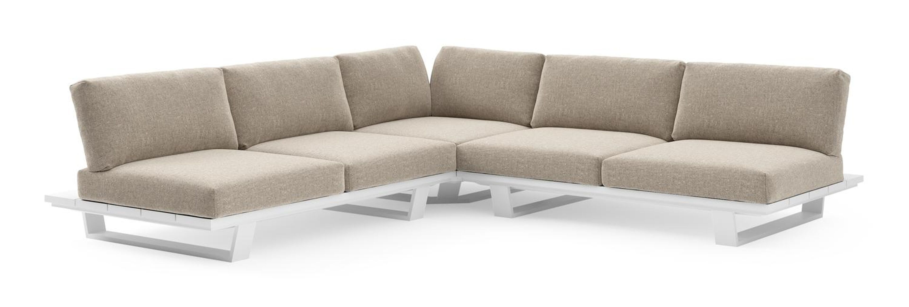 Pagino loungehoek in wit aluminium met chartres pewter all weather sunbrella® luxe kussen