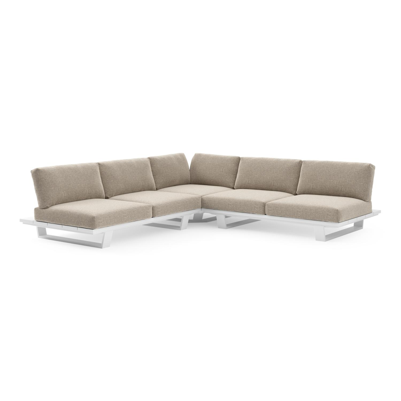 Pagino loungehoek in wit aluminium met chartres pewter all weather sunbrella® luxe kussen