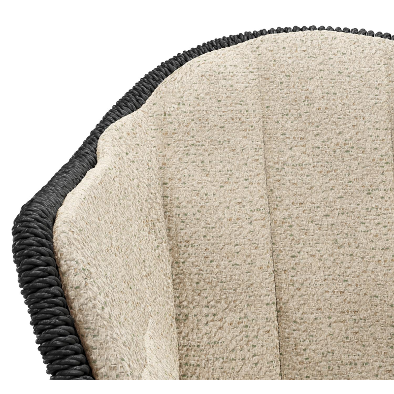 Pagino tuinstoel in wit aluminium en zwart ronde wicker met zitkussen in All Weather Cosytica Bora Forest