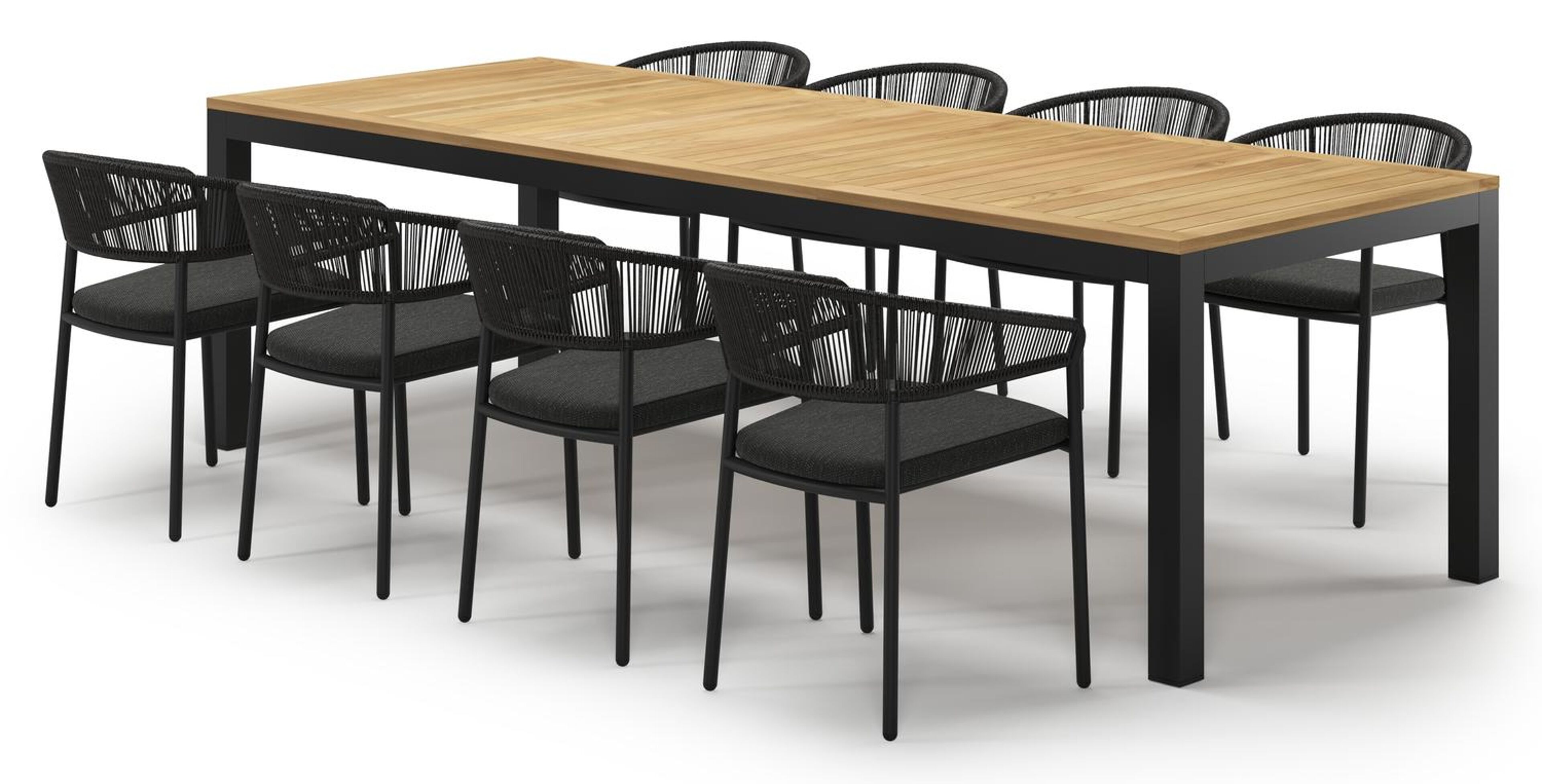 Varese tuinset in zwart aluminium en teak met 8 Zamora tuinstoelen