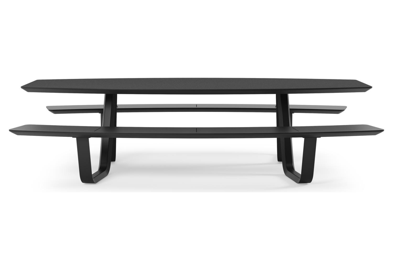 Forno picknicktafel bootvorm in zwart aluminium en volkeramiek nero black tafelblad - L 280 x B 192 x 72 cm