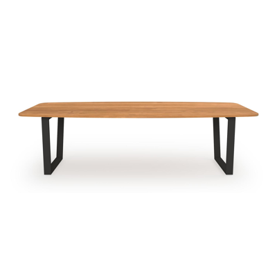 Table de jardin Pagino en aluminium noir et teck - Lg 280 x Larg. 115 x H 75 cm