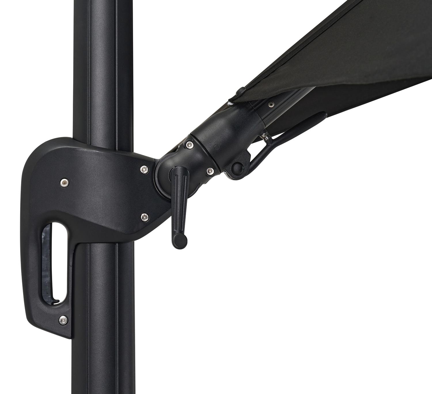 Minore zweefparasol met tiltfunctie in zwart aluminium met zwart sunbrella® premium parasoldoek - L1 350 x L2 350 cm (zonder voet)