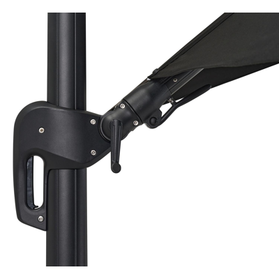 Rufina zweefparasol met tiltfunctie in zwart aluminium met zwart all weather sunbrella® premium parasoldoek - L1: 250 x L2: 350 cm (met voet)