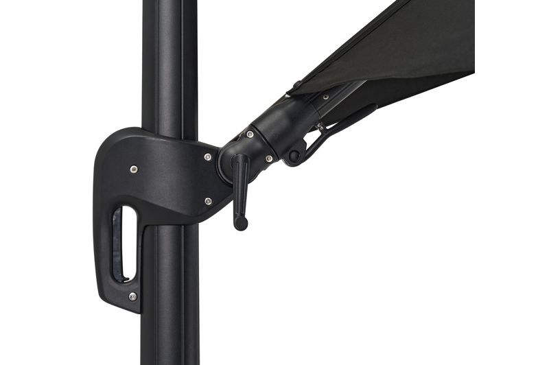 Rufina zweefparasol met tiltfunctie in zwart aluminium met zwart sunbrella® premium parasoldoek - L1 300 x L2 300 cm (zonder voet)