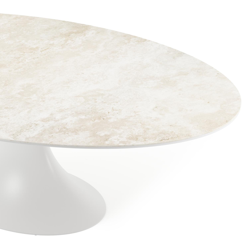 Table de jardin Fano ovale en aluminium blanc et céramique pleine Rapolano Lg. 240 x Lrg. 135 cm