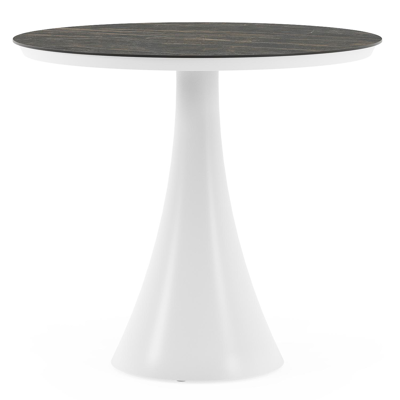 Table de jardin Fano ronde en aluminium blanc et céramique pleine Black Obsession - Diam. 85 x Haut. 75 cm