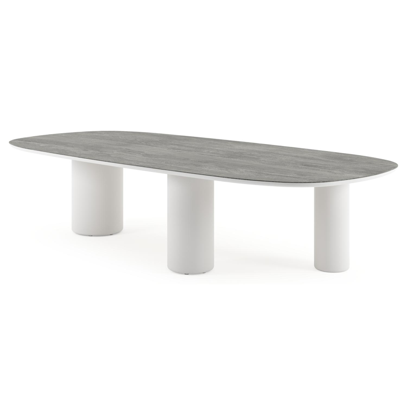 Amico tuintafel bombo xl in wit aluminium en volkeramiek Aspen Grey - L 320 x B 148 x H 73.5 cm