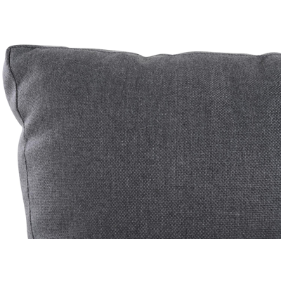 Salon de jardin d'angle Caldela en aluminium noir et polywood avec coussin en gris polyester et table basse