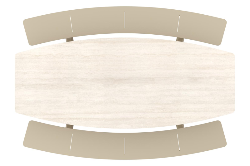 Table de pique-nique Forno forme de bateau en aluminium beige et céramique pleine Travertino Bianco - Lg. 240 x Lrg. 181 x Haut. 72 cm