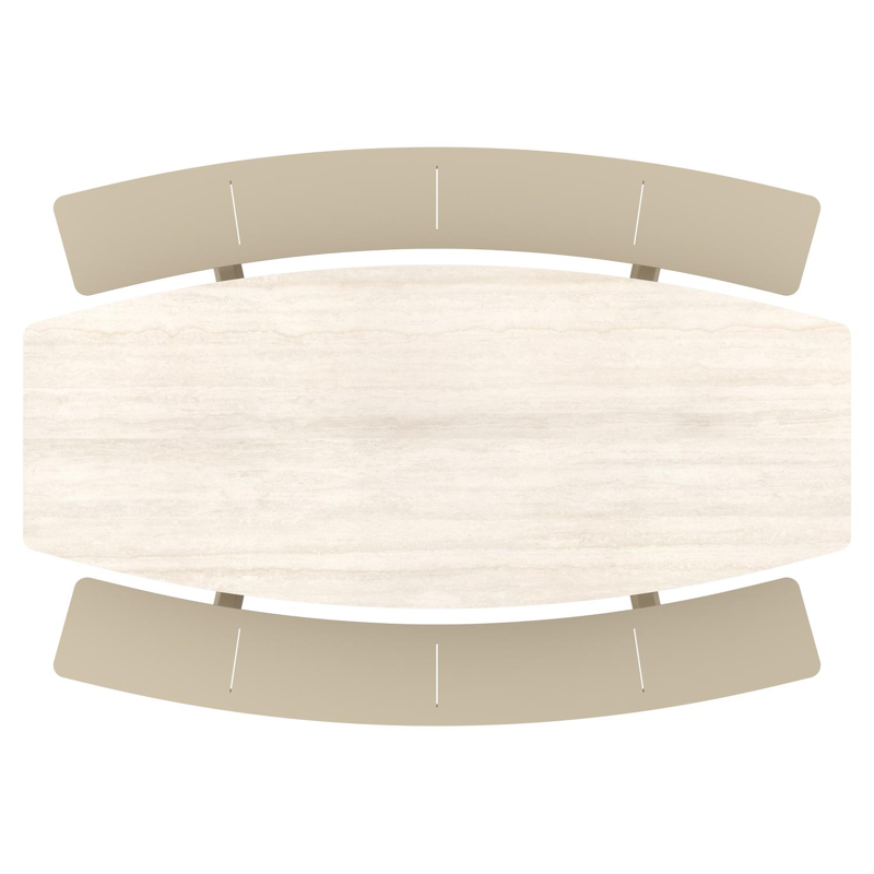 Forno picknicktafel bootvorm in beige aluminium en volkeramiek Travertino Bianco - L 240 x B 181 x H 72 cm