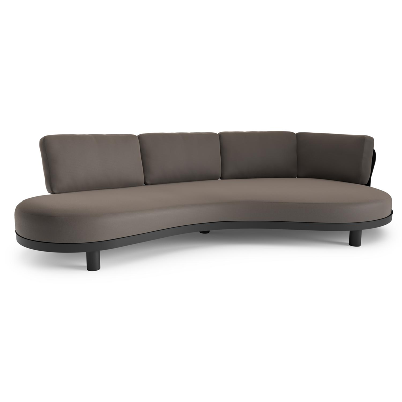 Donato loungebank in zwart aluminium met natte nature grey all weather sunbrella® luxe kussen