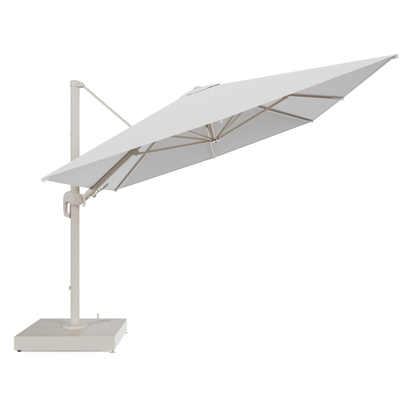 Rufina zweefparasol met tiltfunctie in beige aluminium en Ego Birch All Weather Solica parasoldoek - L1 400 x L2 300 cm met parasolvoet Minore 260 kg met wielen