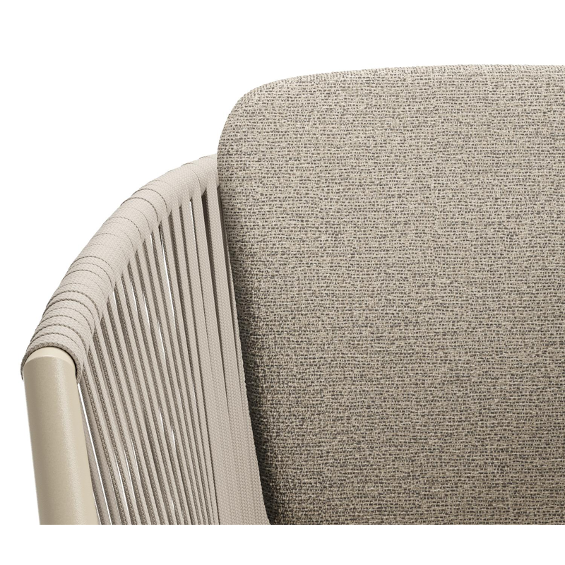 Chaise de jardin Orso en aluminium beige et corde plate tissée verticalement beige avec coussin en All Weather Cosytica Catania Beige